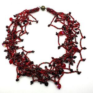 18" multi-strand, glass seed bead, faceted glass and garnet chunks necklace!‎
